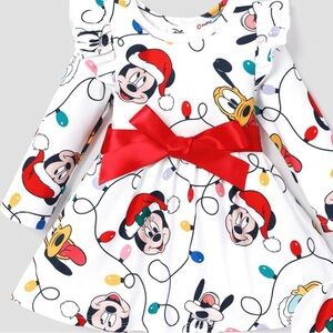 BRAND NEW Disney Mickey Girls Christmas Dresses Graphic Print w/Bow 4T-5T
